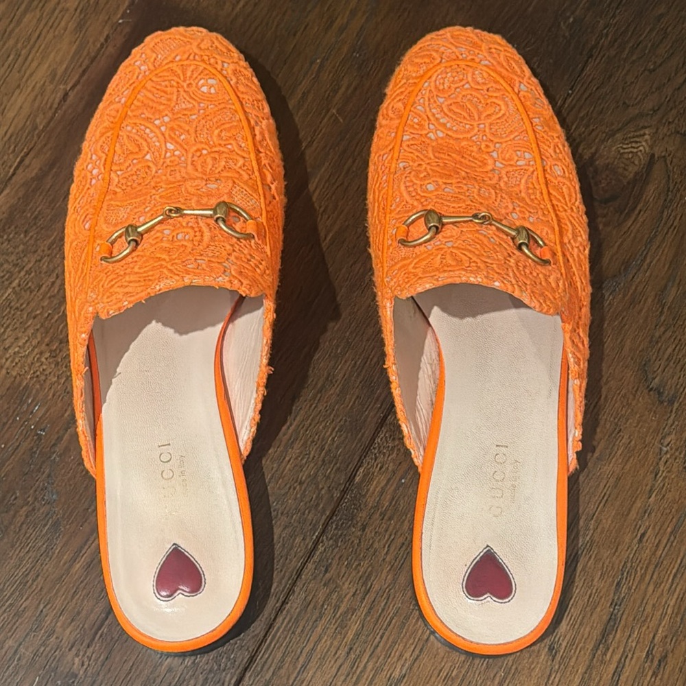 Gucci - Women’s Princetown Flat Slipper - Orange - Size: 40 / US 10 - Picture 3 of 9